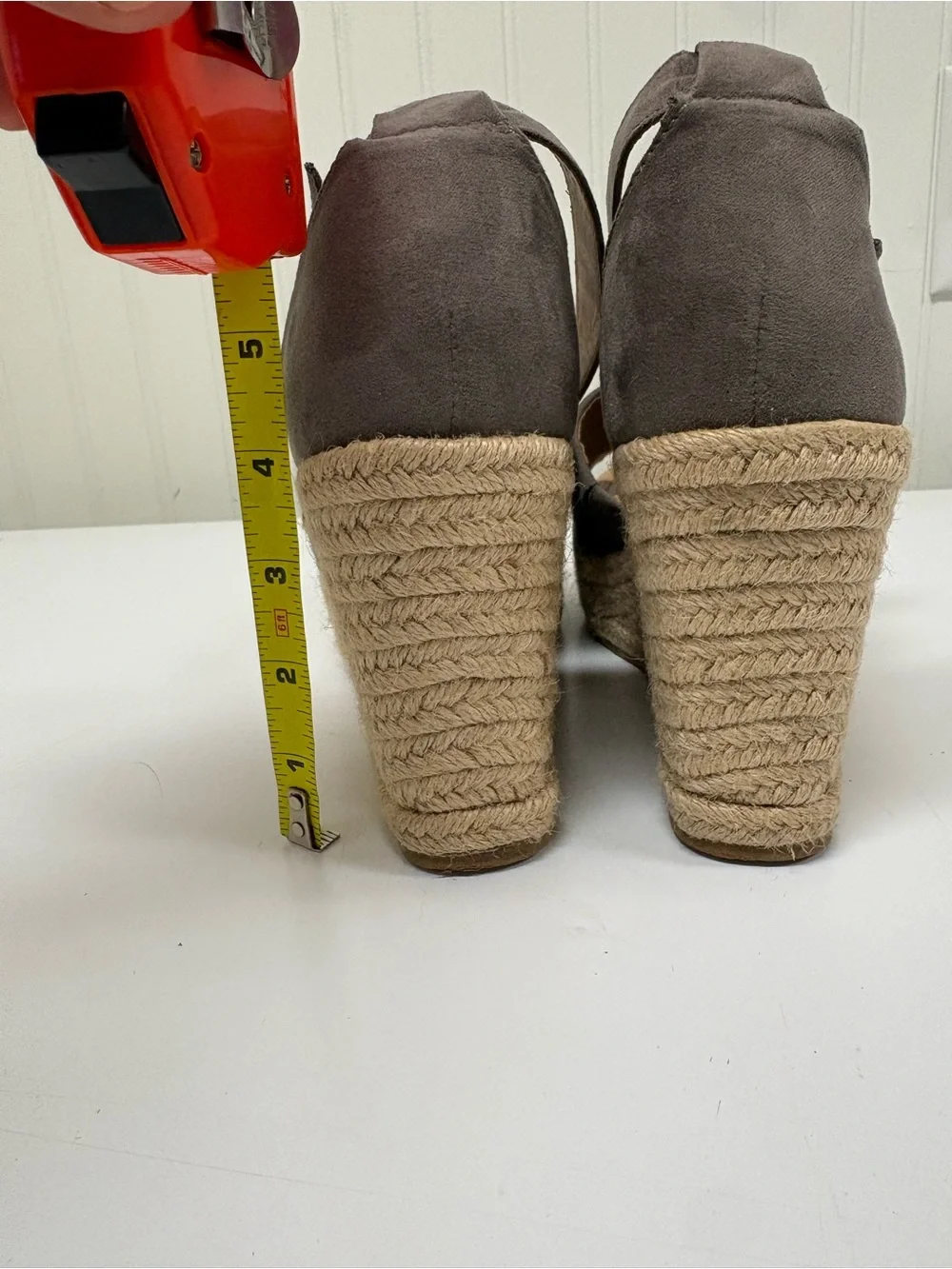 Brash Gray Suede Espadrille Wedge Sandals with Ankle Buckle
